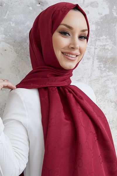 Ariva G Desen Jakarlı Pamuklu Şal - Bordo