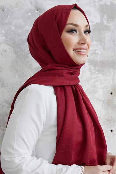 Ariva G Desen Jakarlı Pamuklu Şal - Bordo