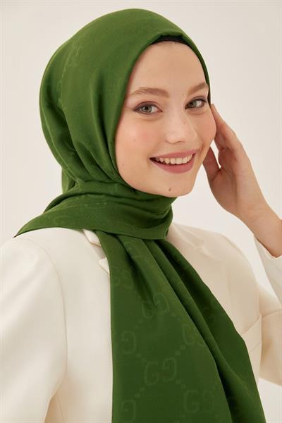 Ariva G Desen Jakarlı Pamuklu Şal - Haki