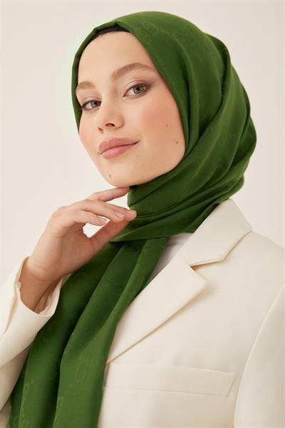 Ariva G Desen Jakarlı Pamuklu Şal - Haki