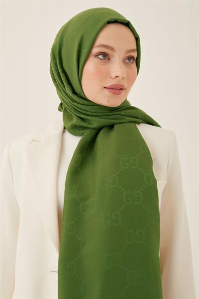 Ariva G Desen Jakarlı Pamuklu Şal - Haki