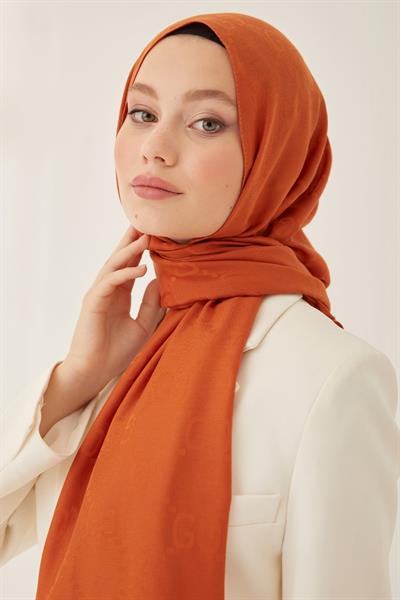 Ariva G Desen Jakarlı Pamuklu Şal - Kiremit