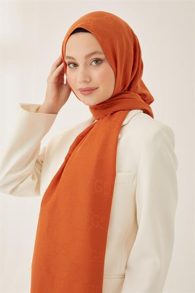 Ariva G Desen Jakarlı Pamuklu Şal - Kiremit