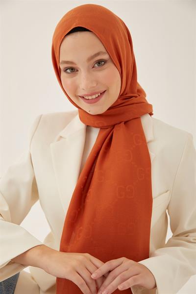 Ariva G Desen Jakarlı Pamuklu Şal - Kiremit