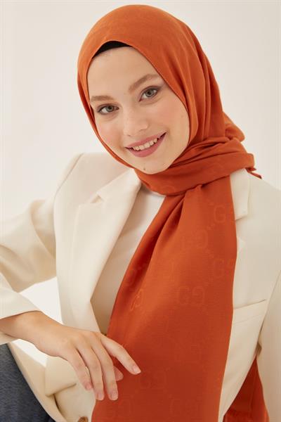 Ariva G Desen Jakarlı Pamuklu Şal - Kiremit