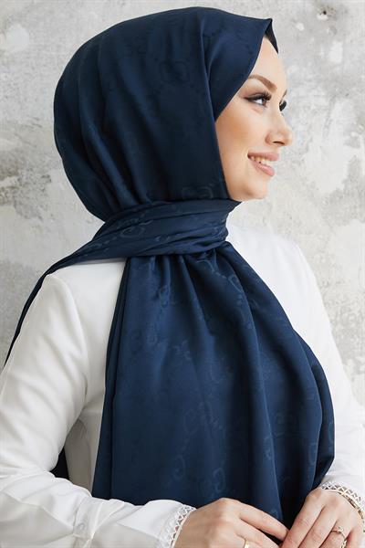 Ariva G Desen Jakarlı Pamuklu Şal - Lacivert