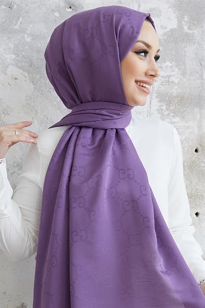 Ariva G Desen Jakarlı Pamuklu Şal - Lila