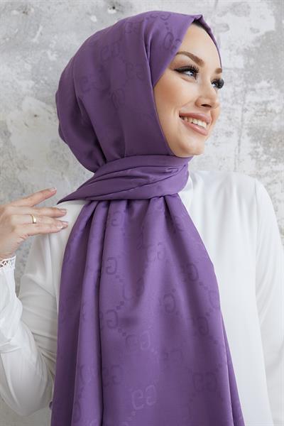 Ariva G Desen Jakarlı Pamuklu Şal - Lila