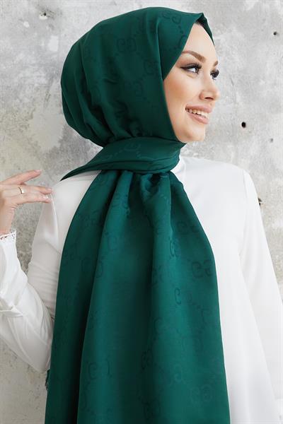 Ariva G Desen Jakarlı Pamuklu Şal - Petrol Yeşili