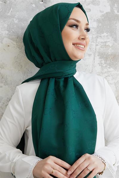 Ariva G Desen Jakarlı Pamuklu Şal - Petrol Yeşili