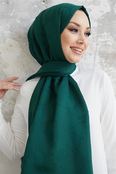 Ariva G Desen Jakarlı Pamuklu Şal - Petrol Yeşili