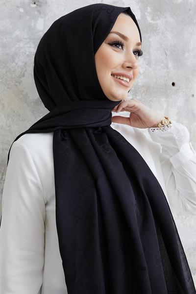 Ariva G Desen Jakarlı Pamuklu Şal - Siyah