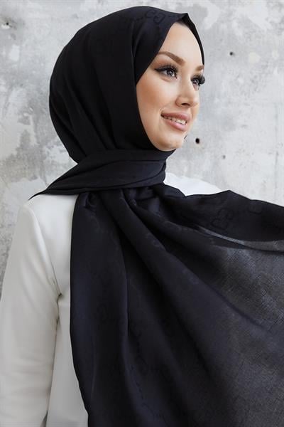 Ariva G Desen Jakarlı Pamuklu Şal - Siyah