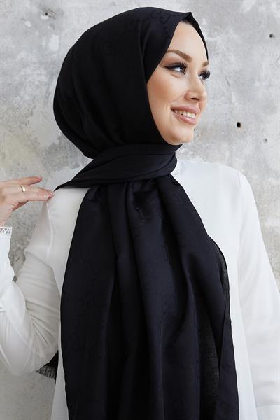 Ariva G Desen Jakarlı Pamuklu Şal - Siyah