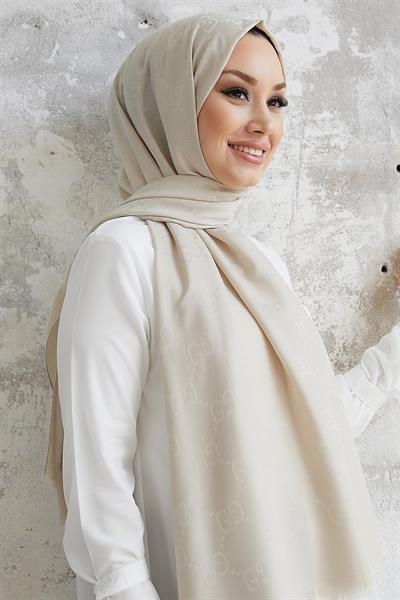 Ariva G Desen Jakarlı Pamuklu Şal - Taş