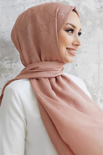 Ariva G Desen Jakarlı Pamuklu Şal - Yavruağzı