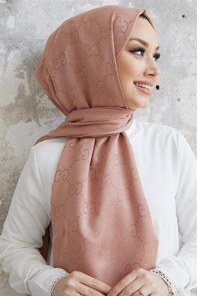 Ariva G Desen Jakarlı Pamuklu Şal - Yavruağzı