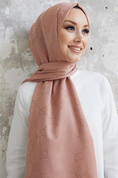 Ariva G Desen Jakarlı Pamuklu Şal - Yavruağzı