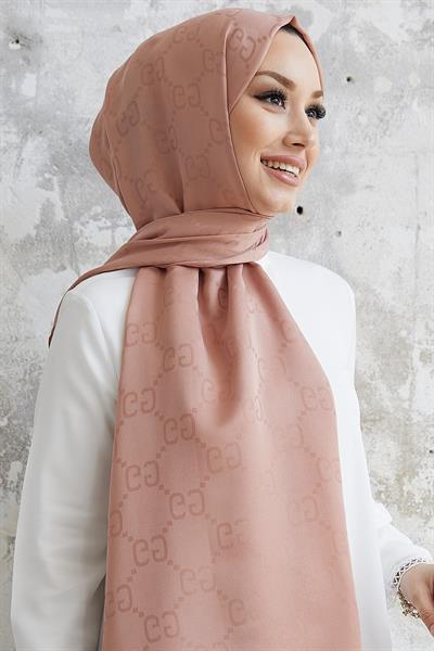 Ariva G Desen Jakarlı Pamuklu Şal - Yavruağzı