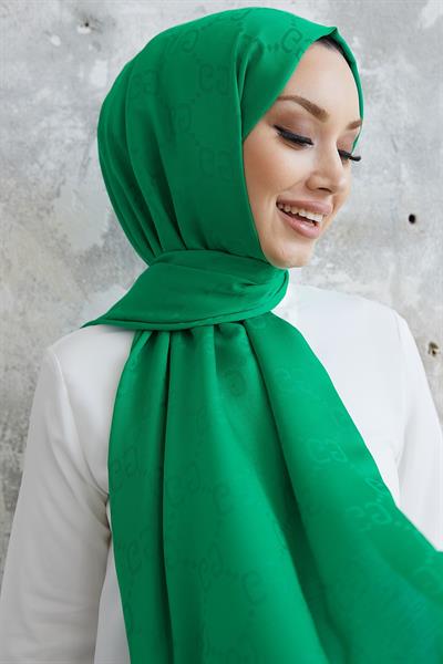 Ariva G Desen Jakarlı Pamuklu Şal - Yeşil