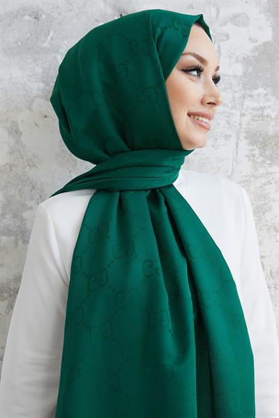 Ariva G Desen Jakarlı Pamuklu Şal - Zümrüt Yeşili