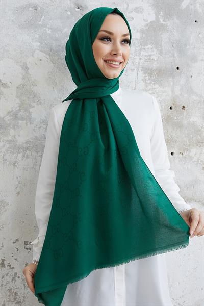 Ariva G Desen Jakarlı Pamuklu Şal - Zümrüt Yeşili