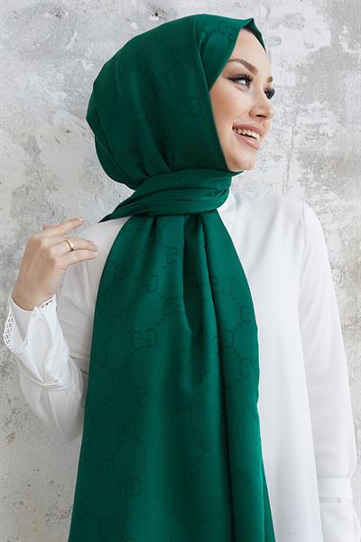 Ariva G Desen Jakarlı Pamuklu Şal - Zümrüt Yeşili