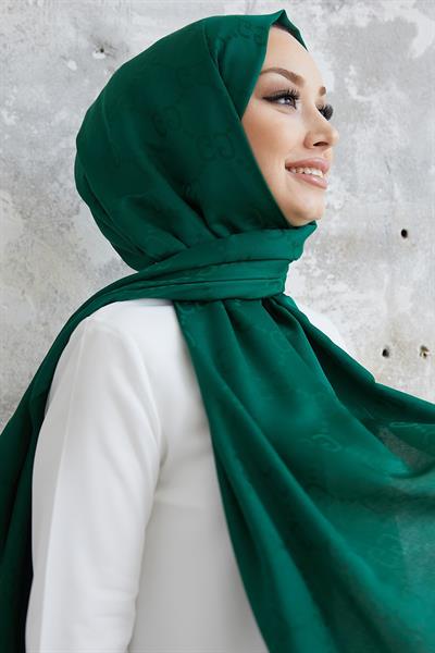 Ariva G Desen Jakarlı Pamuklu Şal - Zümrüt Yeşili