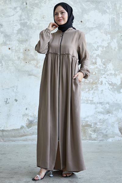 Arkadan Püskül Detay Büzgü Bej Ferace