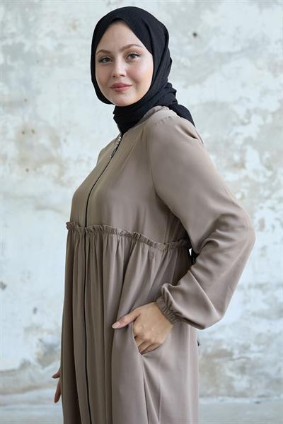 Arkadan Püskül Detay Büzgü Bej Ferace