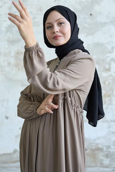 Arkadan Püskül Detay Büzgü Bej Ferace