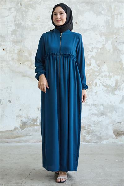 Arkadan Püskül Detay Büzgü İndigo Ferace