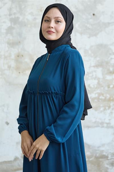 Arkadan Püskül Detay Büzgü İndigo Ferace