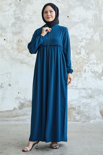 Arkadan Püskül Detay Büzgü İndigo Ferace