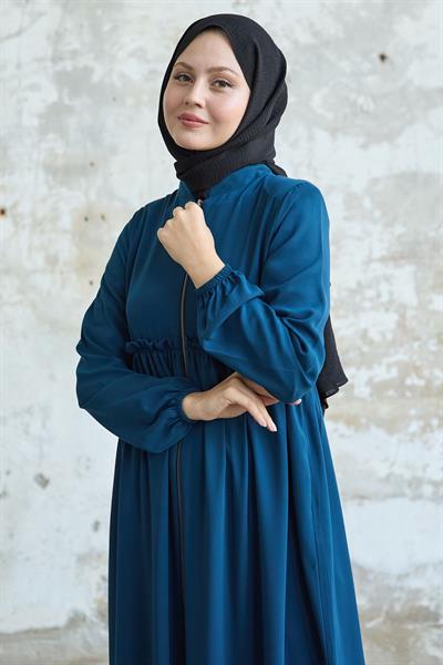 Arkadan Püskül Detay Büzgü İndigo Ferace