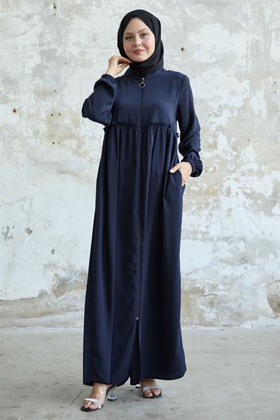 Arkadan Püskül Detay Büzgü Lacivert Ferace