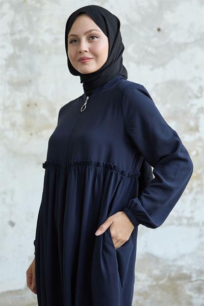 Arkadan Püskül Detay Büzgü Lacivert Ferace