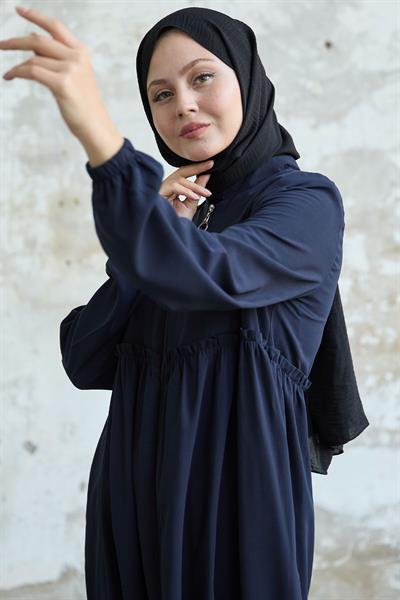 Arkadan Püskül Detay Büzgü Lacivert Ferace