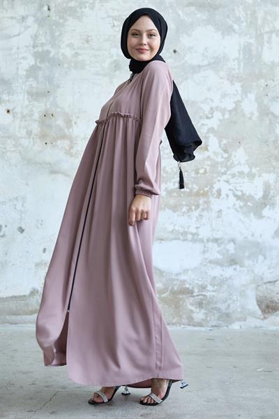 Arkadan Püskül Detay Büzgü Pudra Ferace