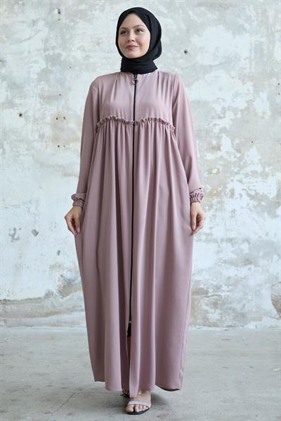 Arkadan Püskül Detay Büzgü Pudra Ferace