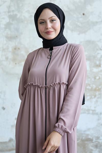 Arkadan Püskül Detay Büzgü Pudra Ferace