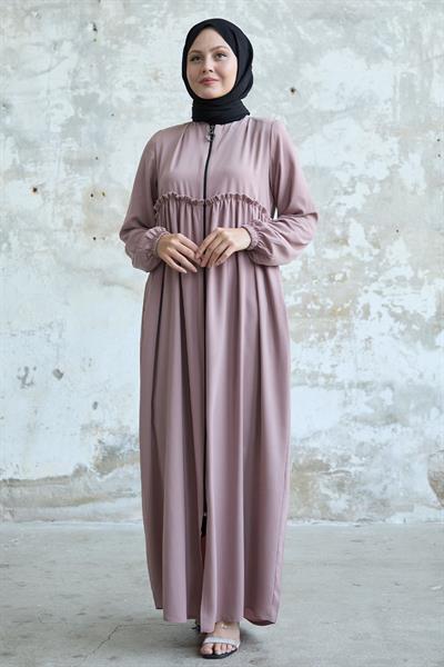 Arkadan Püskül Detay Büzgü Pudra Ferace