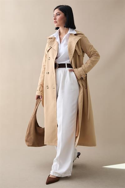 Arkası Zincir Detay Camel Trençkot