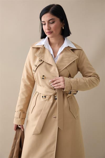 Arkası Zincir Detay Camel Trençkot
