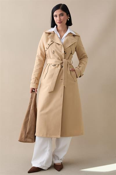 Arkası Zincir Detay Camel Trençkot