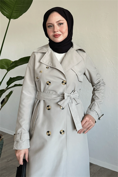 Arkası Zincir Detay Taş Trençkot