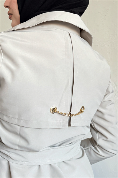 Arkası Zincir Detay Taş Trençkot