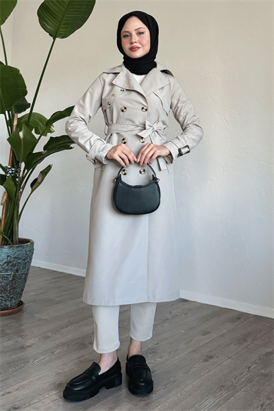 Arkası Zincir Detay Taş Trençkot