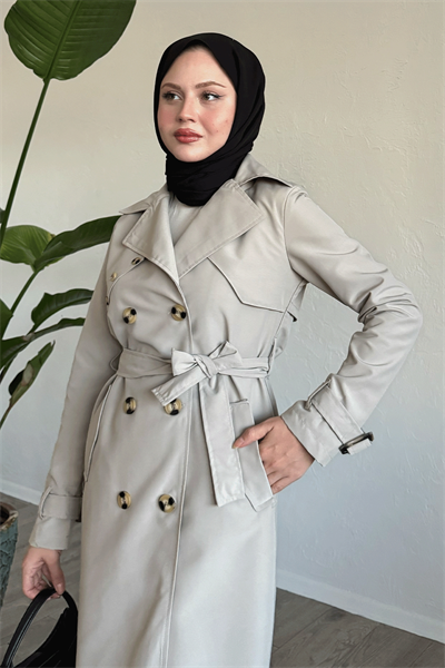 Arkası Zincir Detay Taş Trençkot