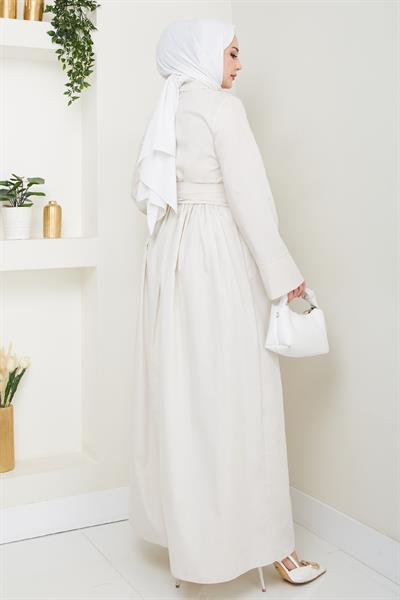 Asimetrik Düğme Detaylı Taş Elbise